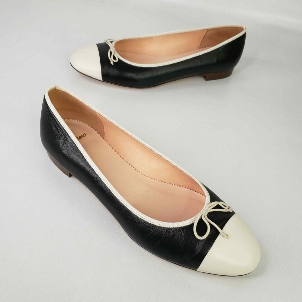 J Crew Ballet Flats Kiki Color Block Women’s Size 9 Black Cream Bow